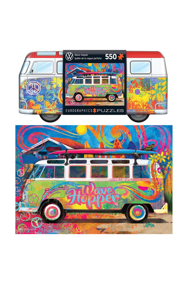 VW Wave Hopper Bus Shaped Tin Puzzle, 550pcs, Alternate, color, Multicolored