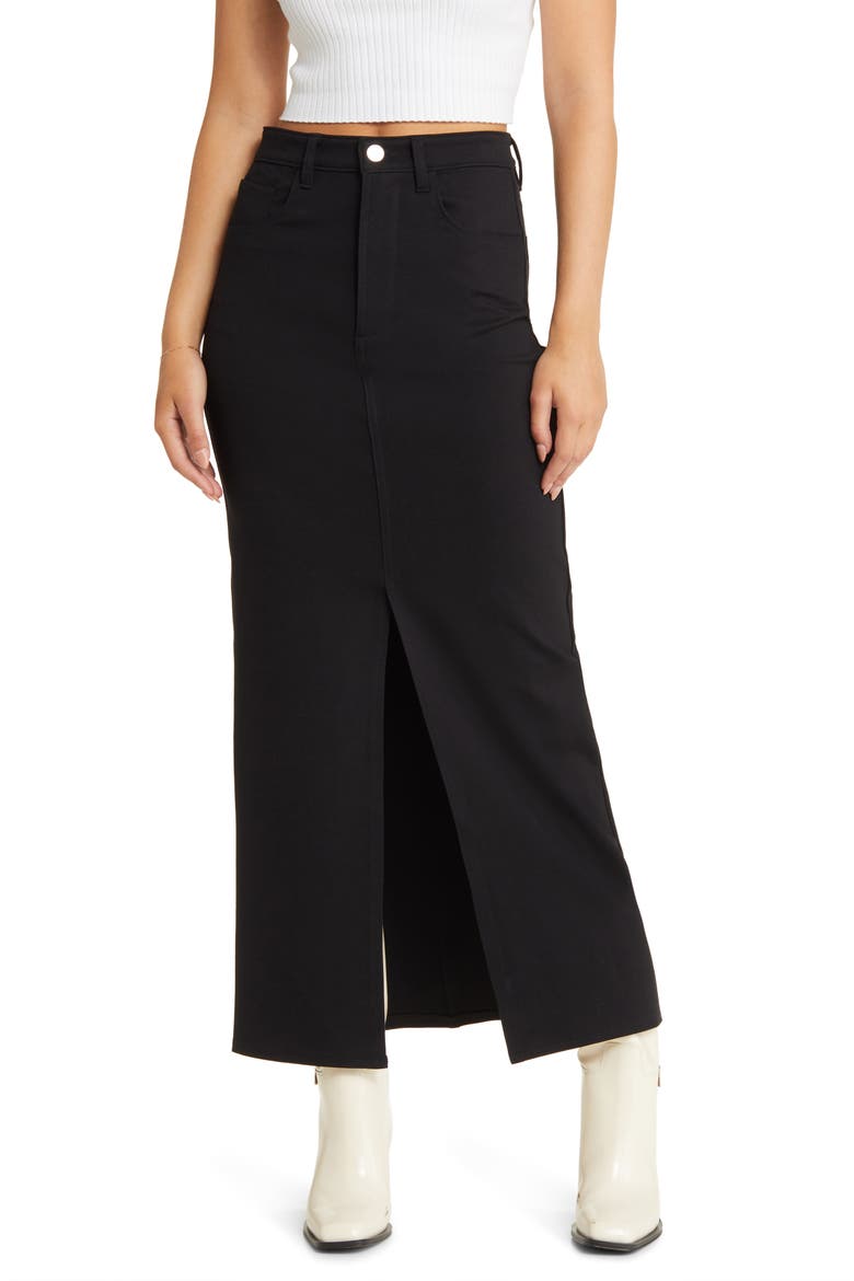 Slit Front Ponte Maxi Skirt, Main, color, MIDNIGHT TRAIN