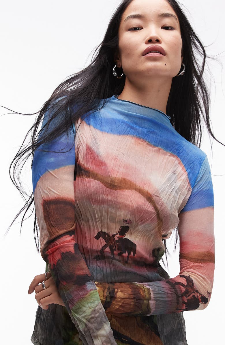 Cowboy Semisheer Long Sleeve Top