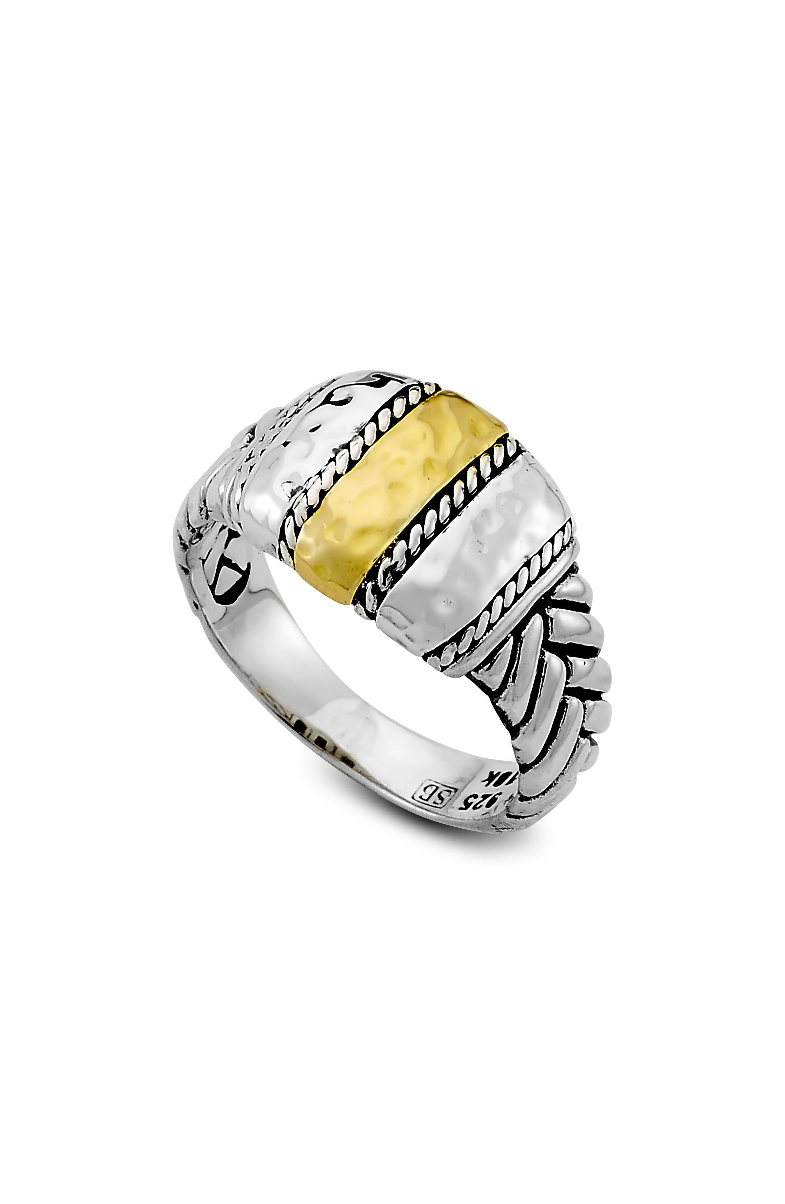 SAMUEL B. Sterling Silver & 18K Gold Hammered Ring