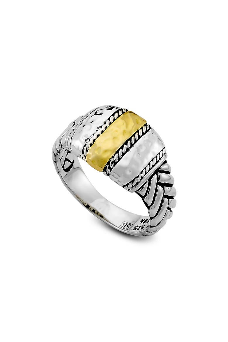Sterling Silver & 18K Gold Hammered Ring, Main, color, SILVER AND GOLD