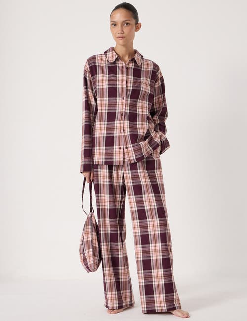Hush Cotton Check Print Pajamas In Burgundy