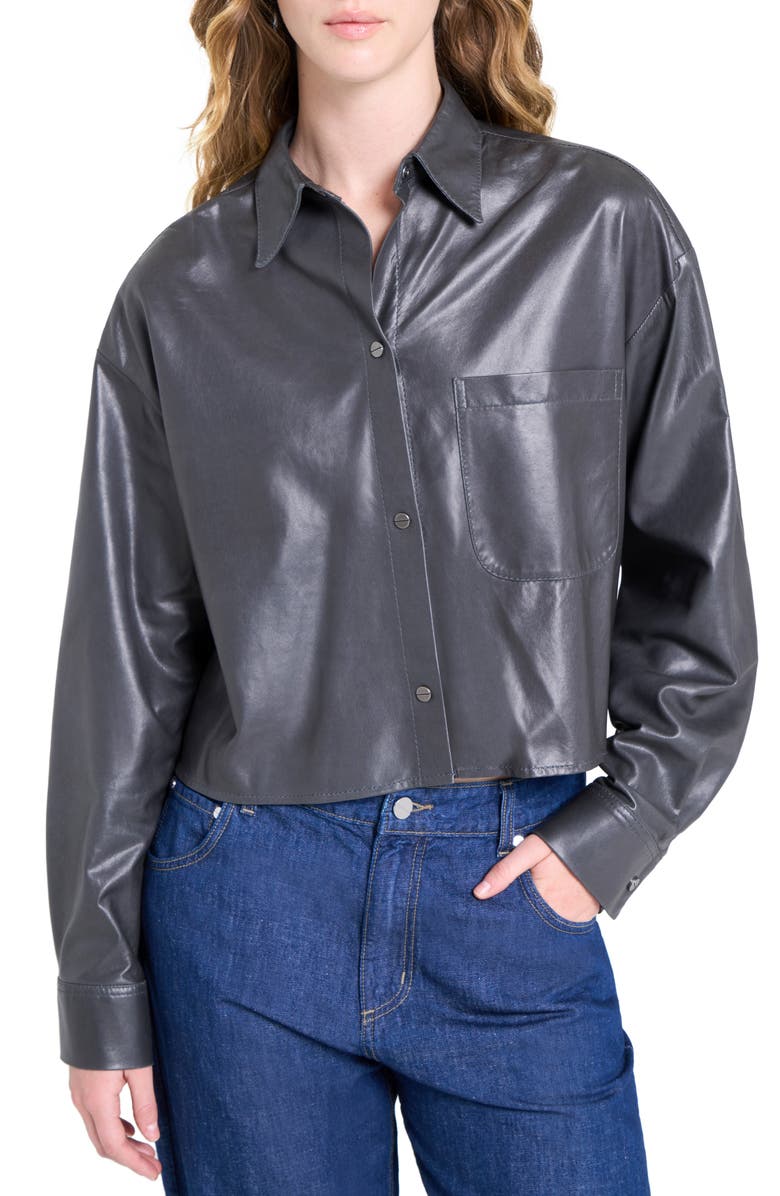 TWP Little Big Joe Leather Snap-Up Shirt, Main, color, Urban Chic