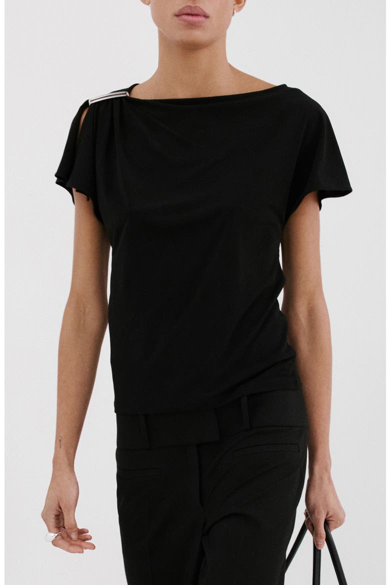 Metal Detail T-Shirt, Main, color, BLACK