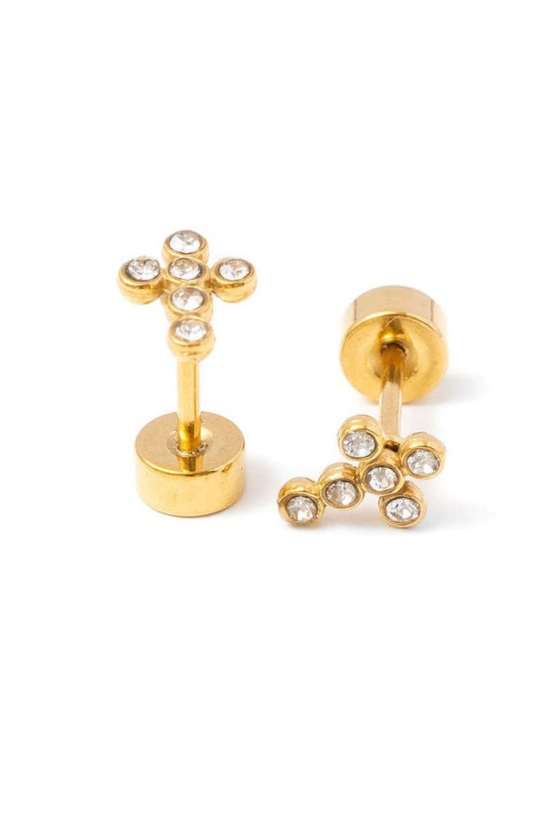 Diamond Cross Earrings, Main, color, Gold