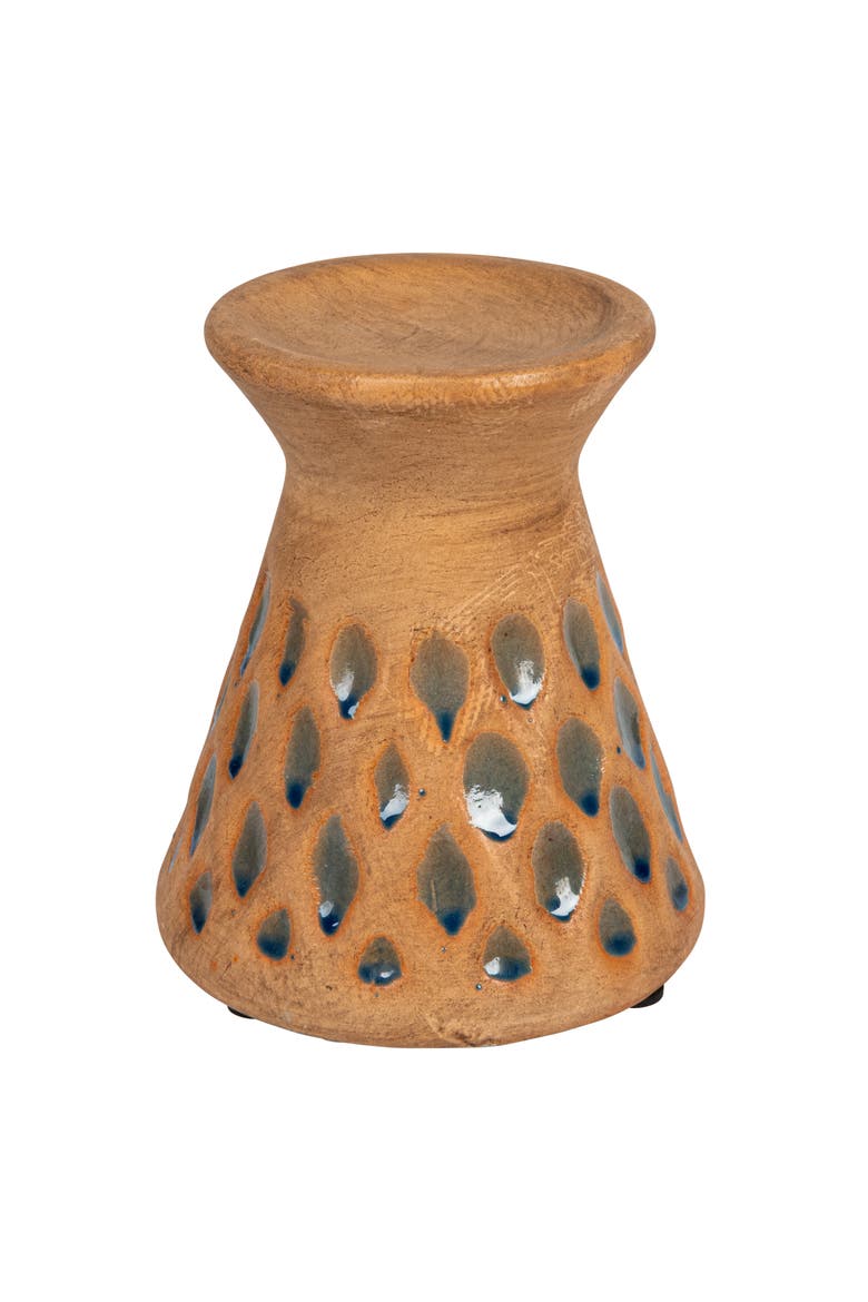 6.5 Inches Debossed Terra-cotta Candle Pillar Holder for 3 Inches Pillar, Main, color, Terracotta