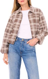 Vince Camuto Plaid High Pile Fleece Bubble Jacket