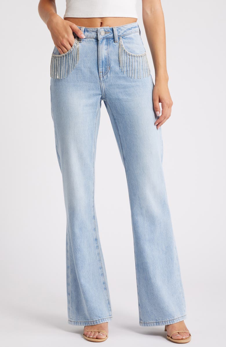 Ashley Mason Rigid Rhinestone Flare Jeans, Main, color, 