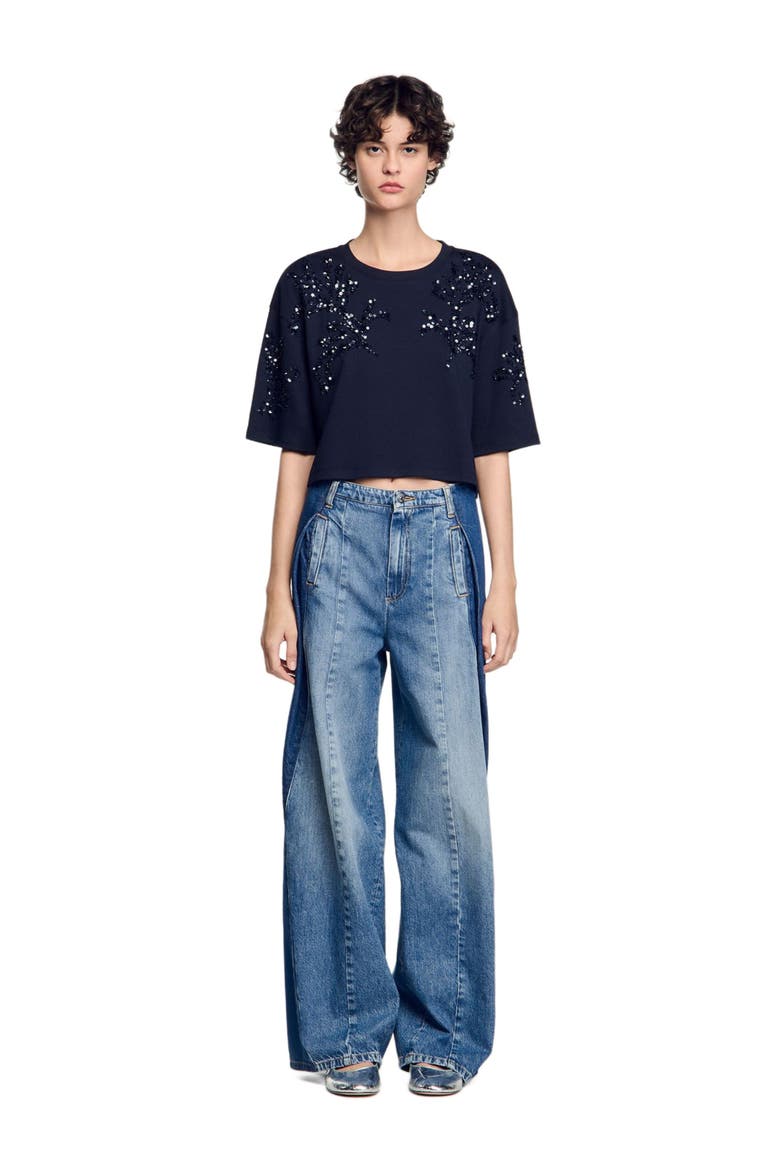 T-shirt with beaded details, Main, color, Navy blue