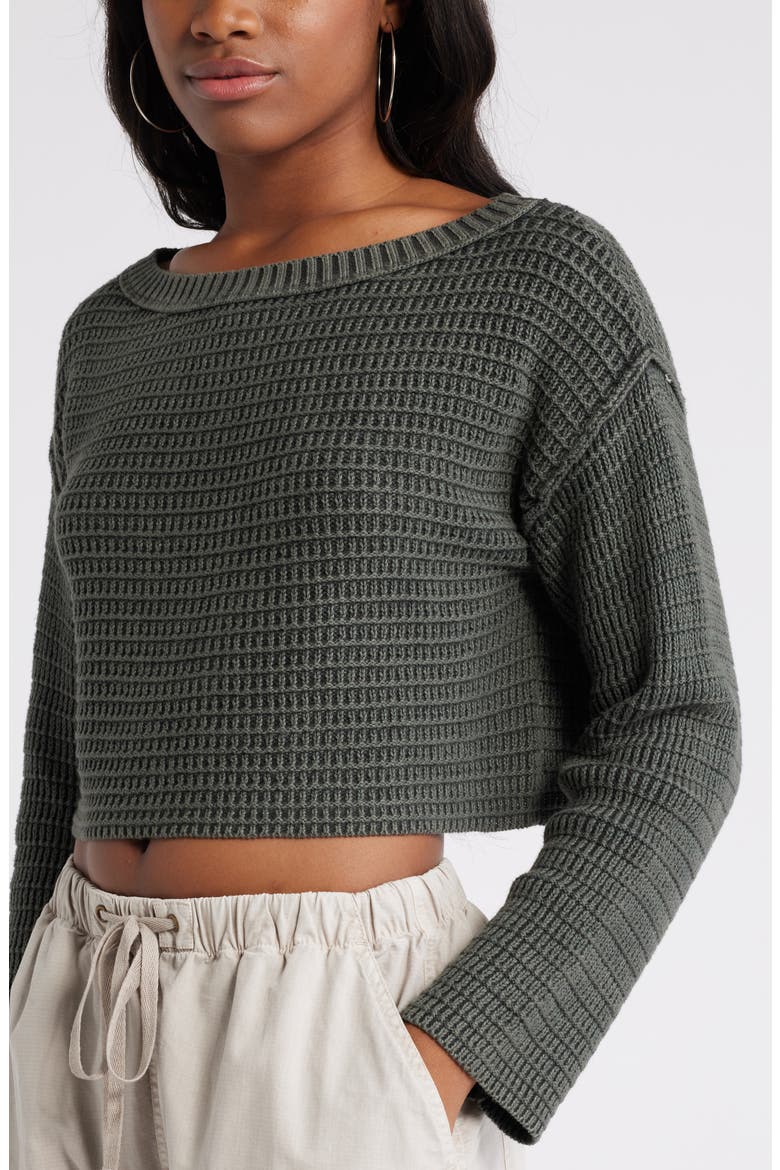 Textured Crop Cotton Sweater, Alternate, color, GREY PHANTOM