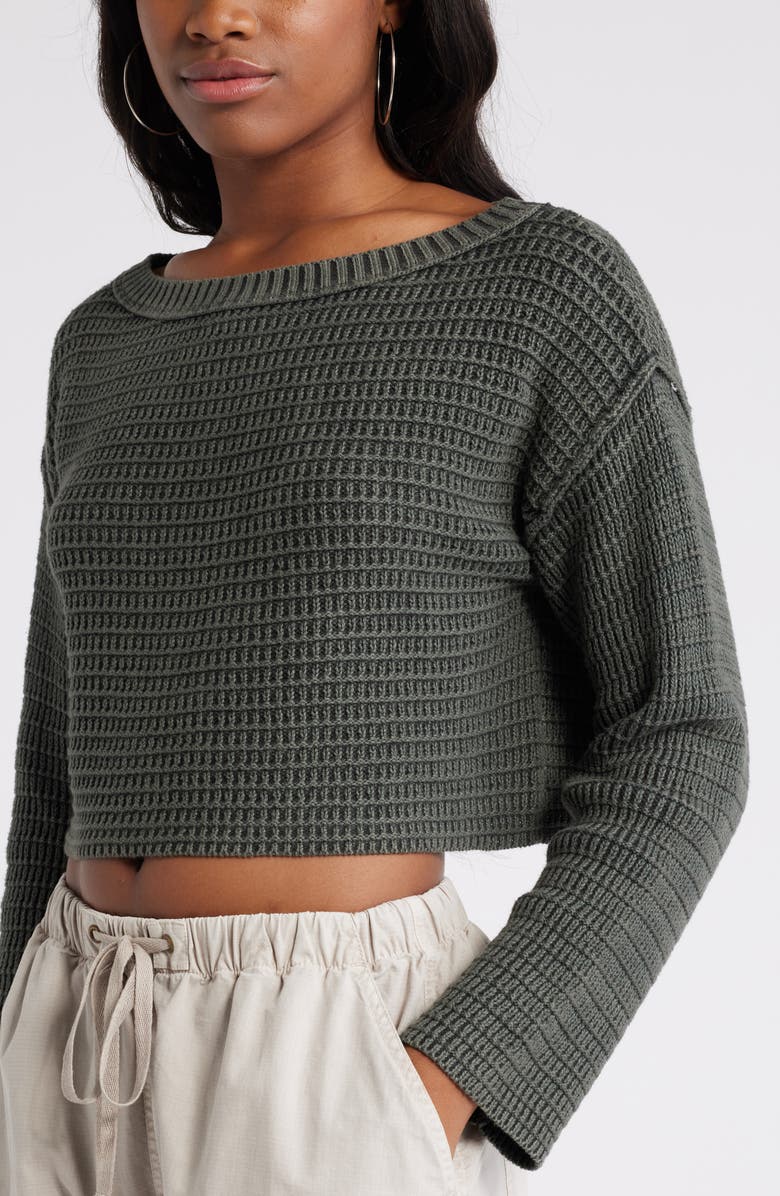 BP. Textured Crop Cotton Sweater, Alternate, color, Grey Phantom