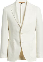 BOSS Camel Heston Slim Fit Off White Wool & Linen Herringbone Sport Coat
