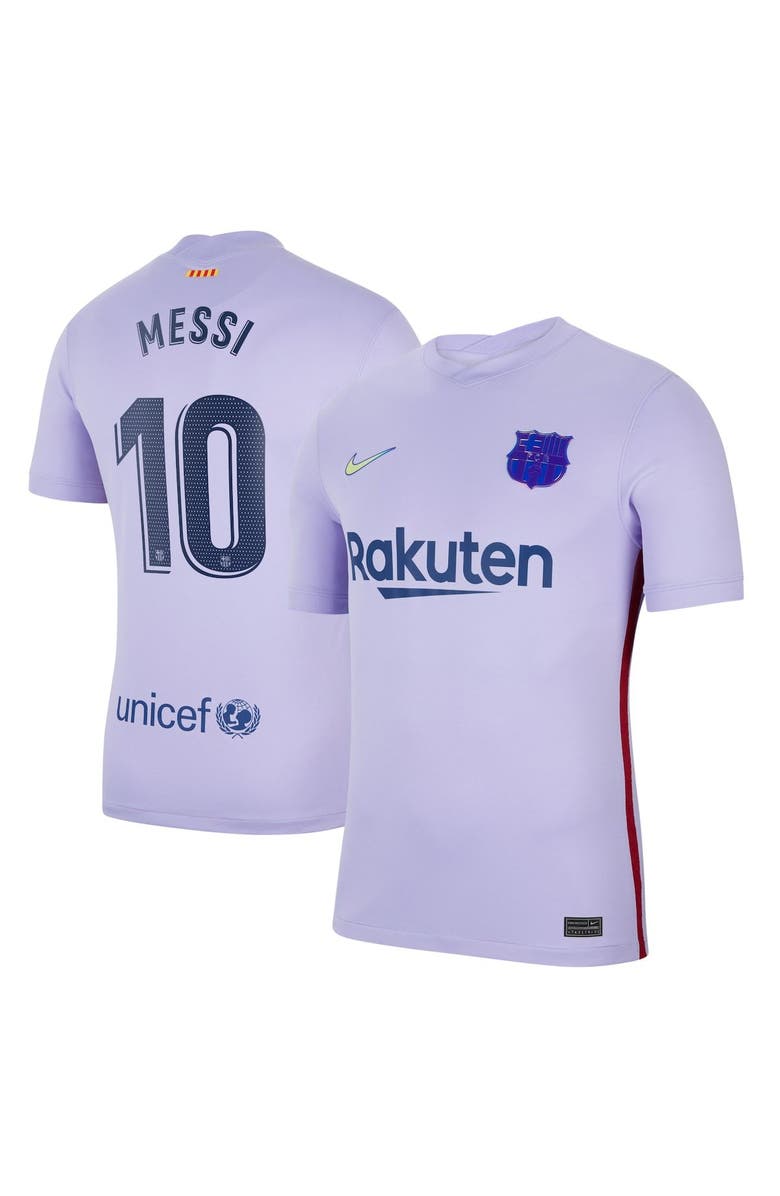 Nike Men's Nike Lionel Messi Purple Barcelona 2021/22 Away Stadium Replica Player Jersey, Main, color,