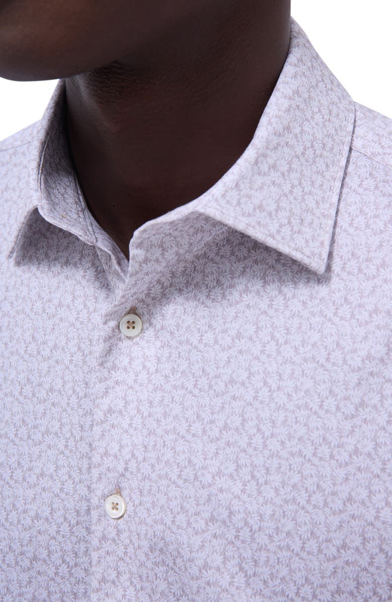 Bugatchi James OoohCotton<sup>®</sup> Leaf Print Button-Up Shirt, Alternate, color, Sand