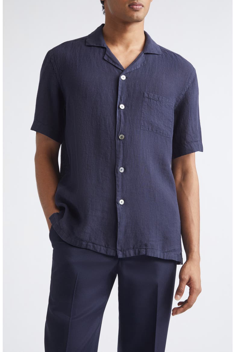 Linen Camp Shirt, Main, color, NAVY