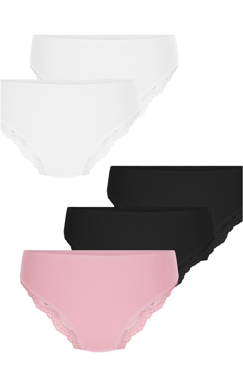 Hunkemöller 5-pack Invisible Lace Back Brazilian, Alternate, color, Pink