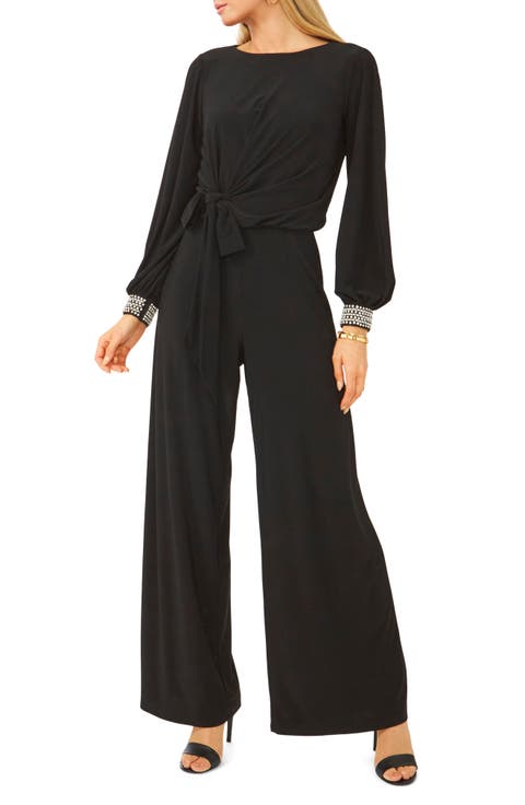 Rhinestone Cuff Long Sleeve Wide Leg Jumpsuit