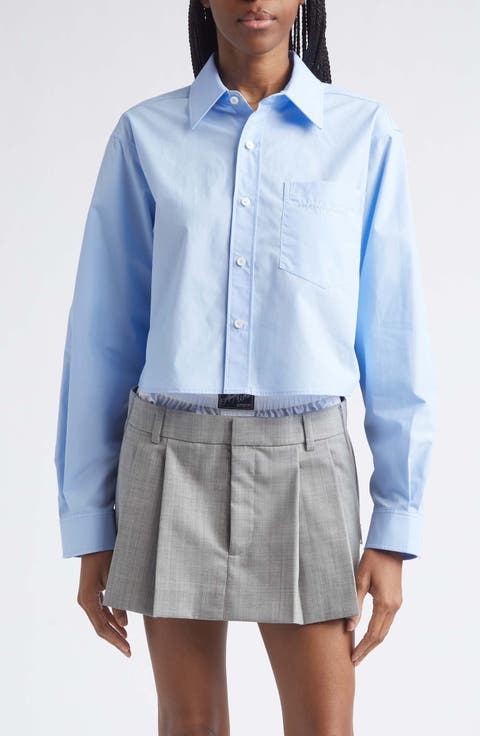 Logo Crop Cotton Button-Up Shirt