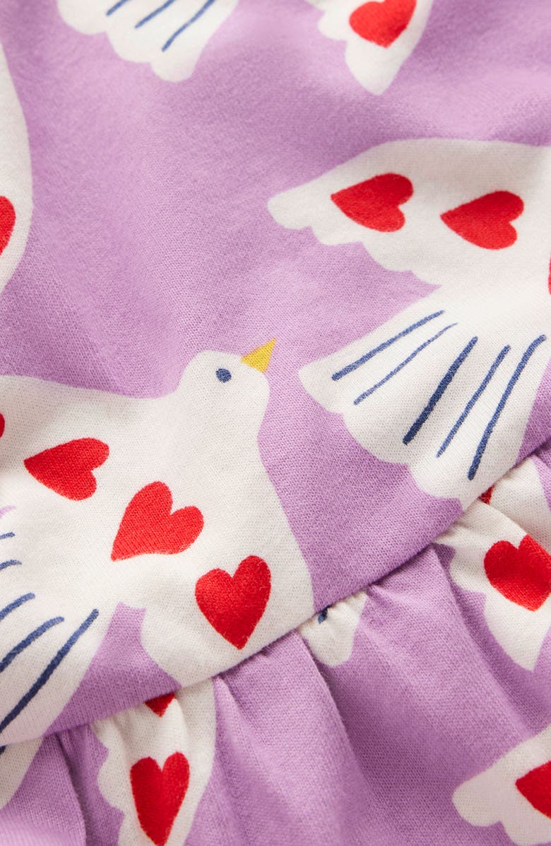 Mini Boden Kids' Love Birds Print Long Sleeve Cotton Jersey Dress, Alternate, color, Purple Love Birds