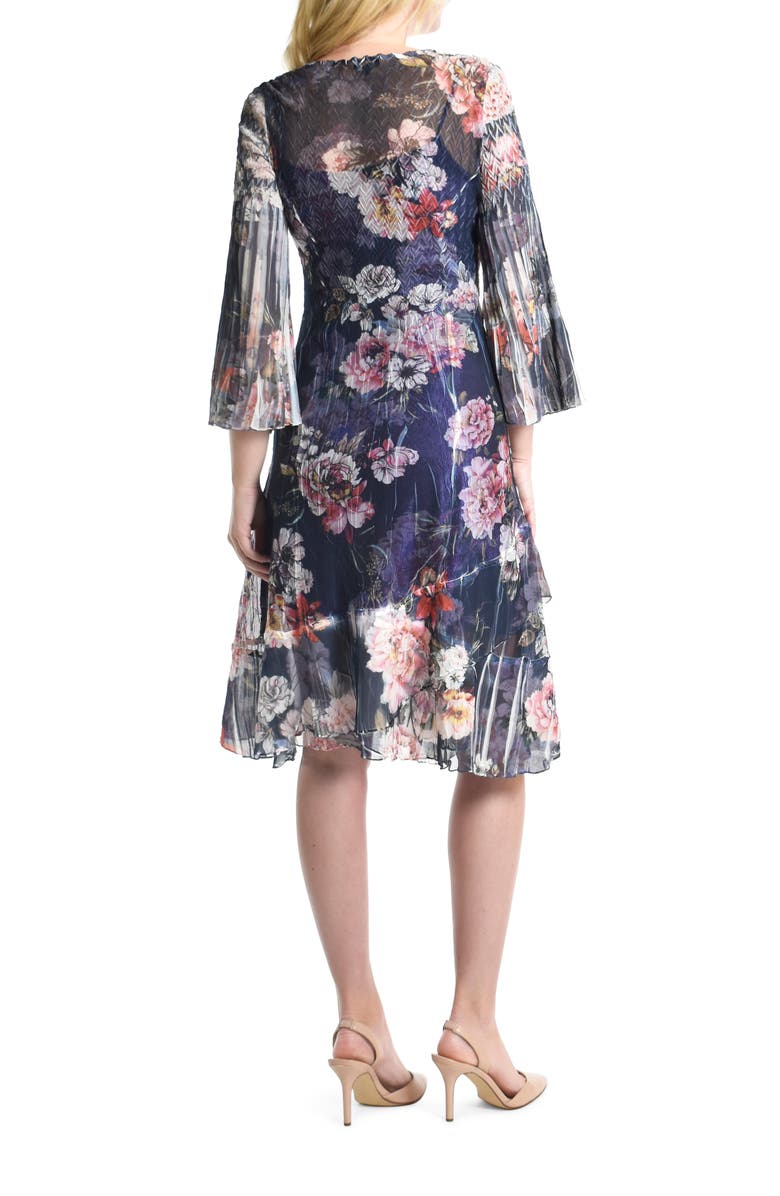 Komarov Bell Sleeve Charmeuse & Chiffon A-Line Dress, Alternate, color, 