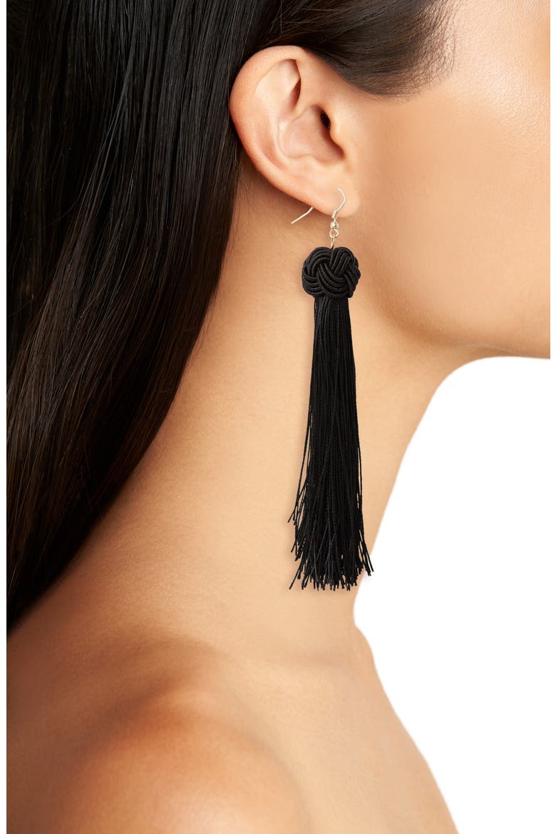 Tassel Earrings, Alternate, color, BLACK/ GOLD