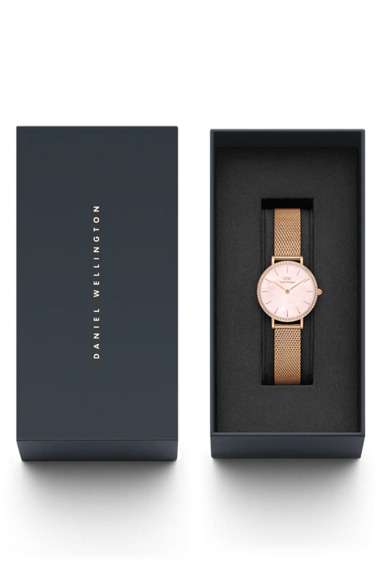 Daniel Wellington Petite Lumine Mesh Strap Watch, 28mm, Alternate, color, Rose Gold
