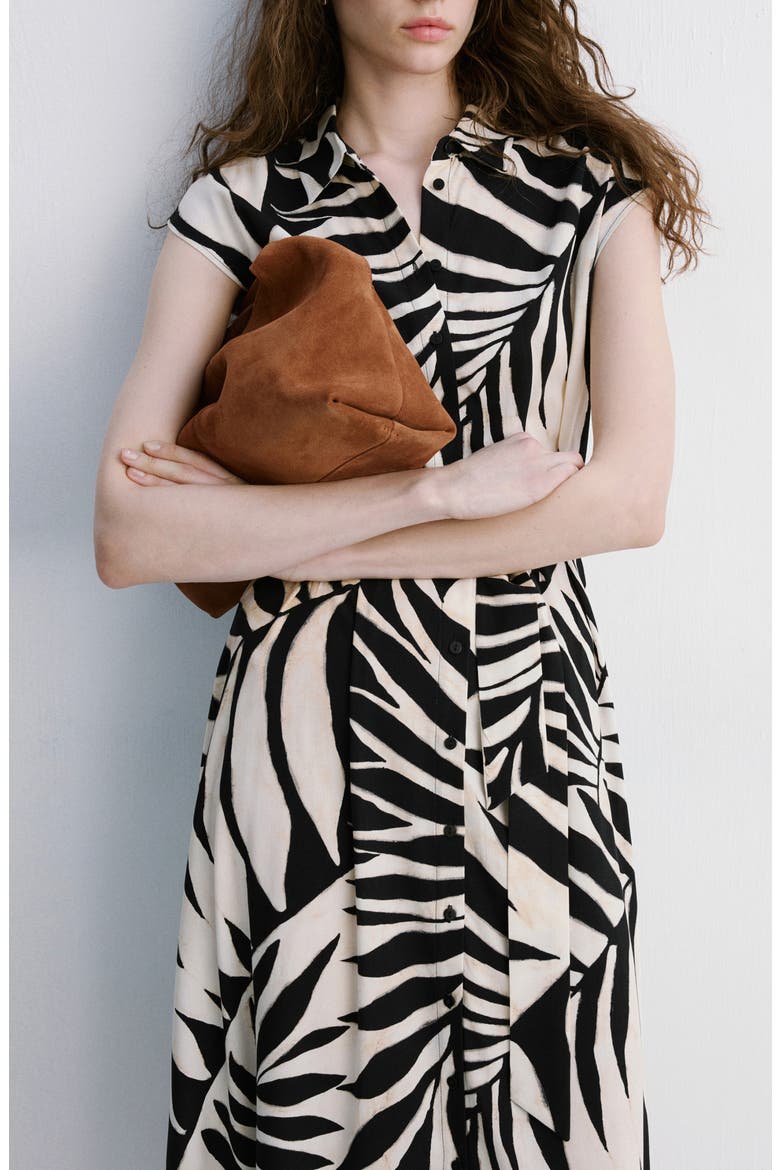 Leaf Print Midi Shirtdress, Alternate, color, BLACK