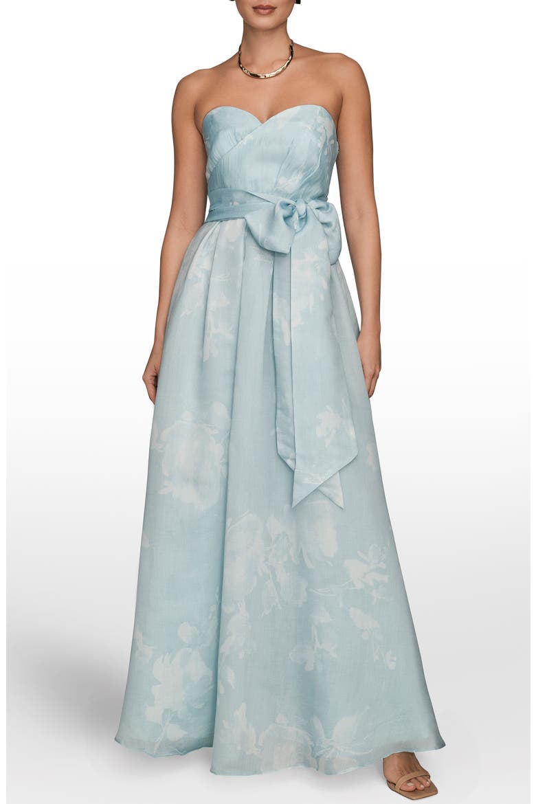 Floral Strapless Fit & Flare Gown, Main, color, SEA MIST MULTI