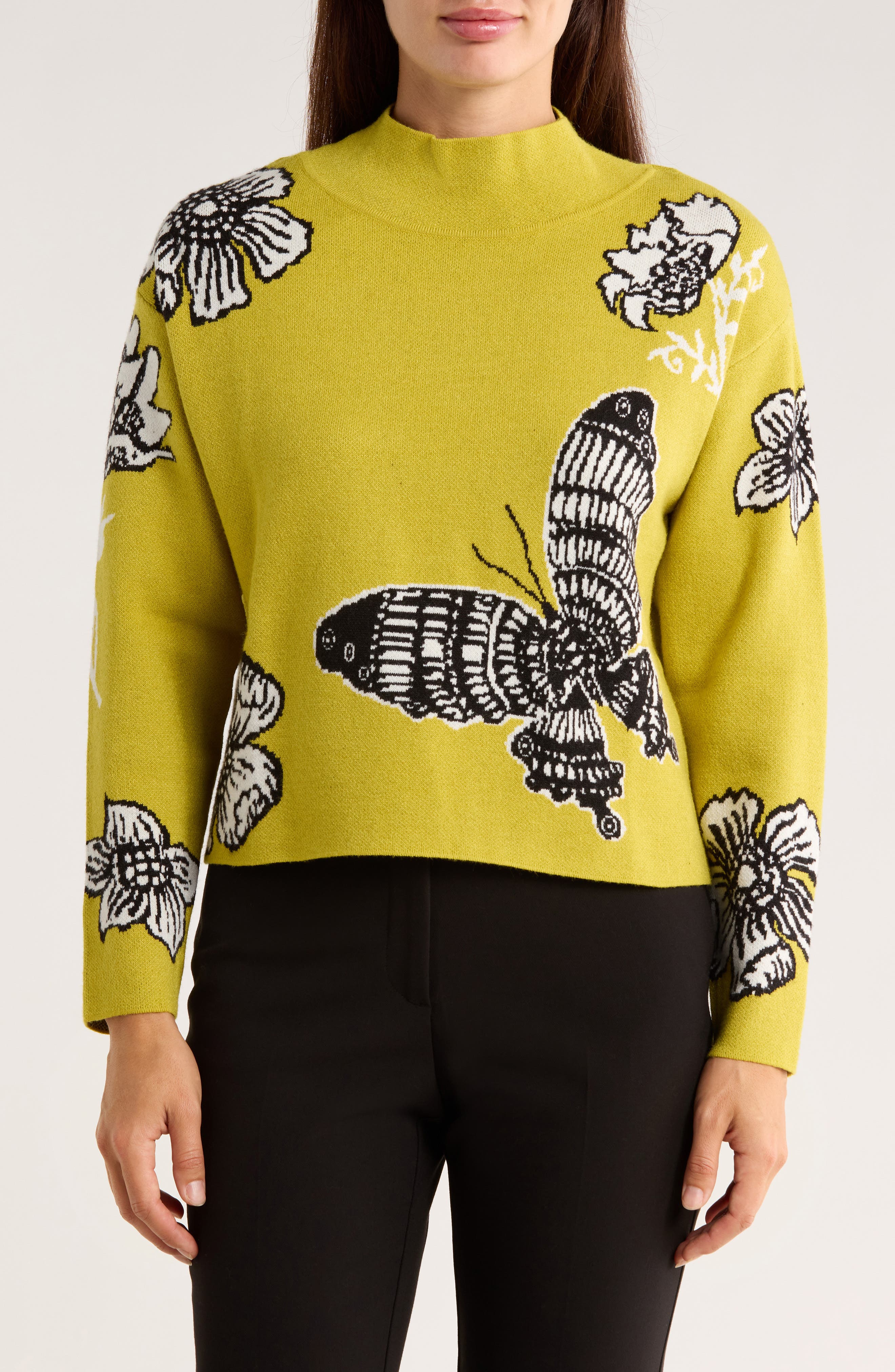 Mock Neck Jacquard Sweater