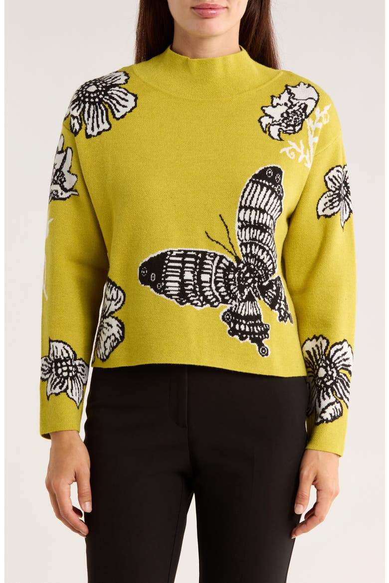 Mock Neck Jacquard Sweater, Main, color, CITRON BUTTERFLY JACQUARD