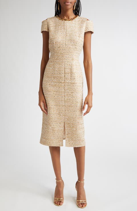 Phoebe Chain Embellished Tweed Sheath Dress