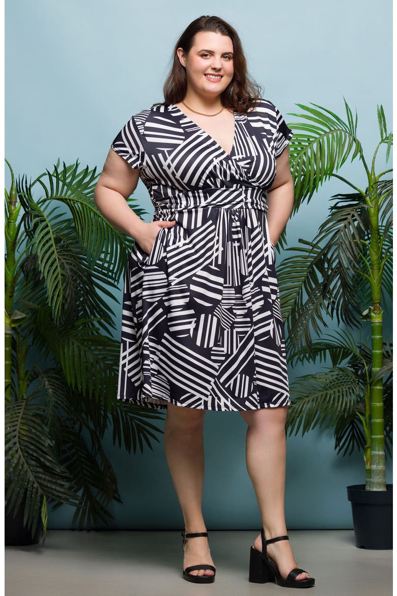 Stripe Geo Print Dress, Alternate, color, BLACK MULTI