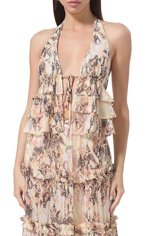 Afrm Blythe Tie Halter Top In Shine Snake