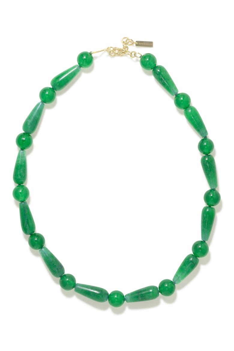 The Depths of Time Chalcedony Beaded Necklace, Main, color, GREEN GOLD PLATED