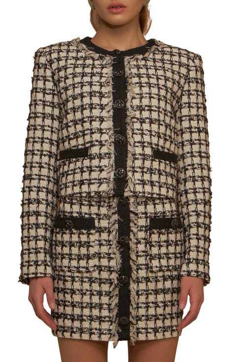 Premium Fringe Metallic Tweed Crop Jacket