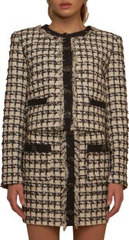 Endless Rose Premium Fringe Metallic Tweed Crop Jacket