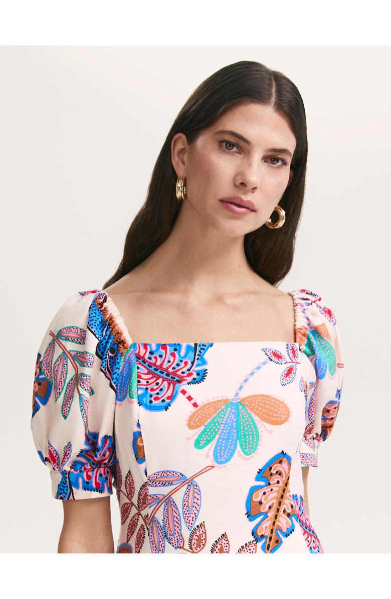 Finery London Daisy Square Neck Midi Dress, Alternate, color, Cream Leaves