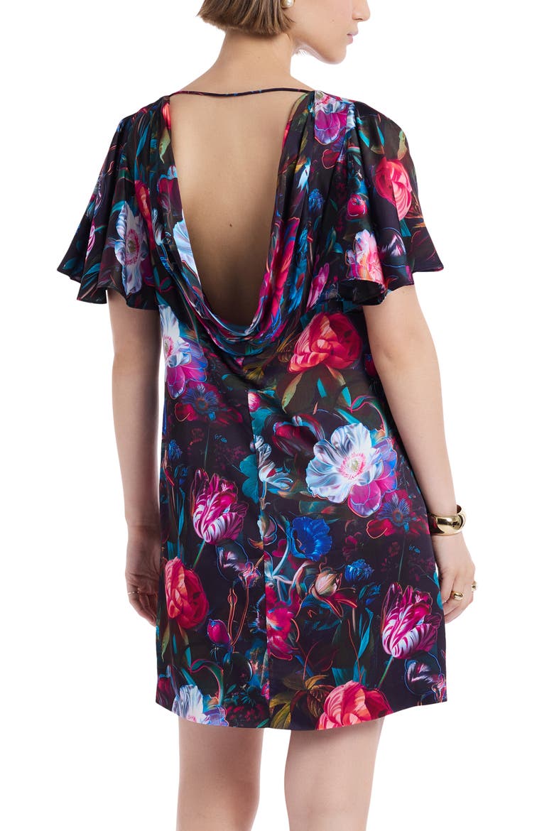 Alara Short Sleeve Cowl Back Shift Dress, Alternate, color, BLACK MULTI