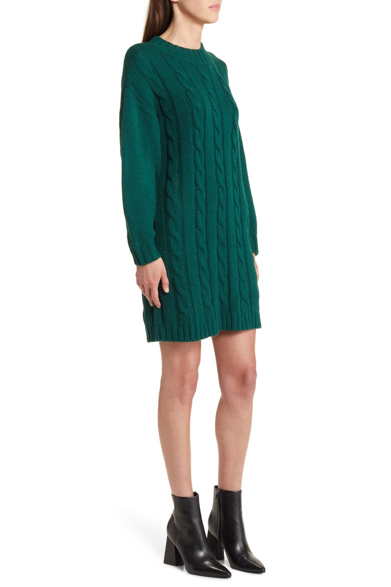 Staycation Cable Stitch Long Sleeve Sweater Dress, Alternate, color, CALLA GREEN