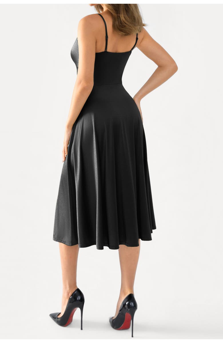Popilush Shapewear Strappy Cowl Neck Vacation & Date Night Fit & Flare Midi Dress, Alternate, color, Midnight Black