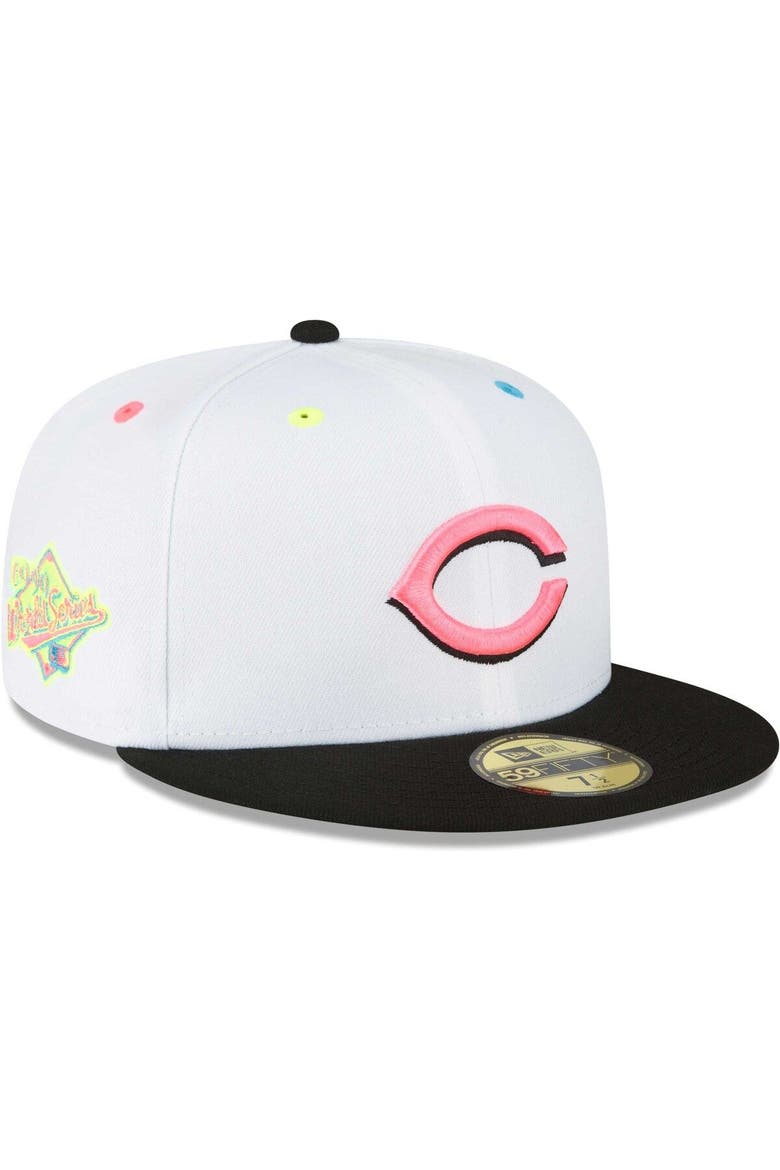Men's New Era White Cincinnati Reds Neon Eye 59FIFTY Fitted Hat, Main, color, White