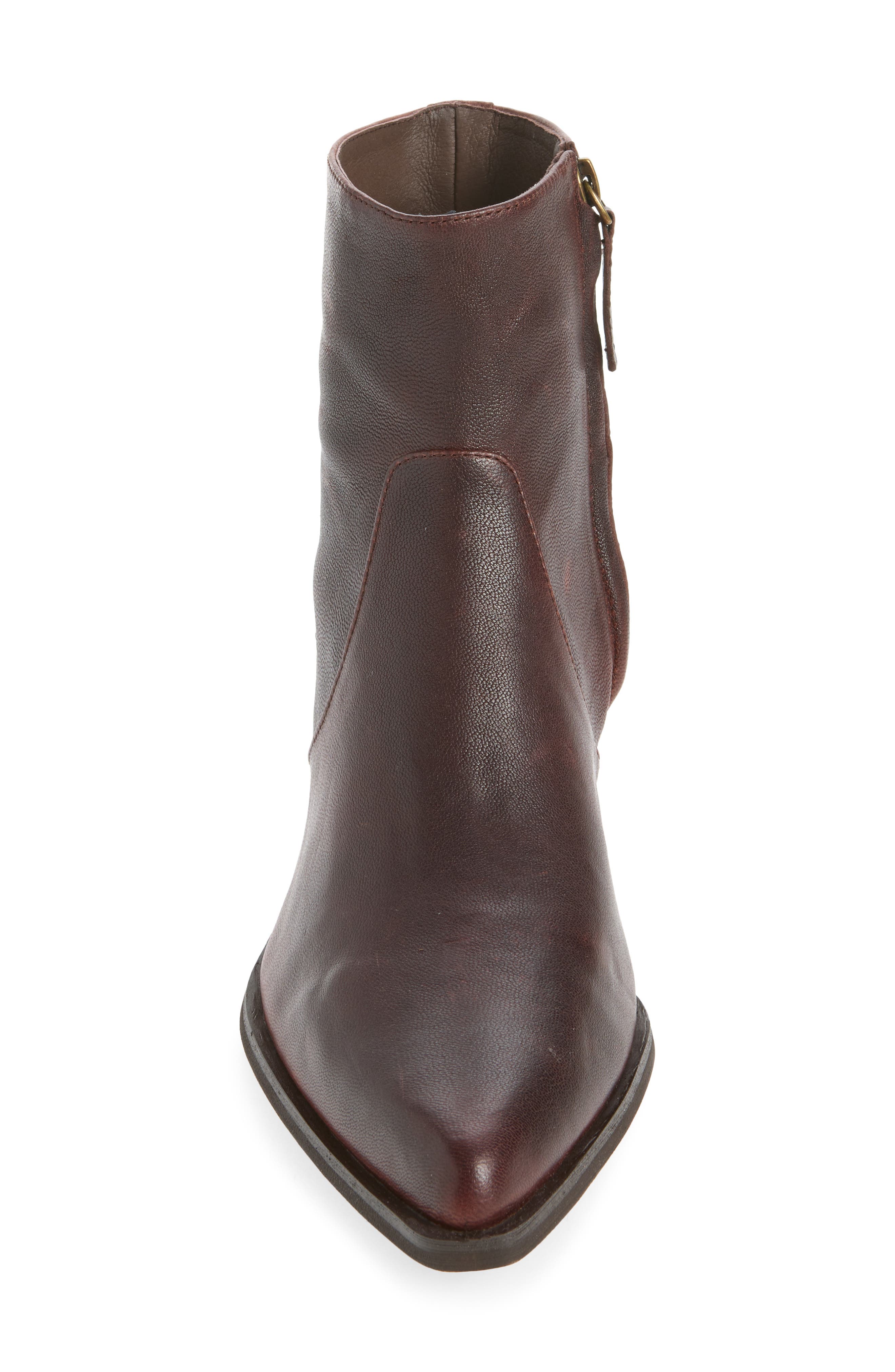 Che Pointed Toe Leather Bootie, Alternate, color, DARK BROWN LEATHER
