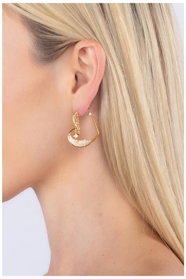 Moon & Star Heart Hoop Earrings, Alternate, color, GOLD