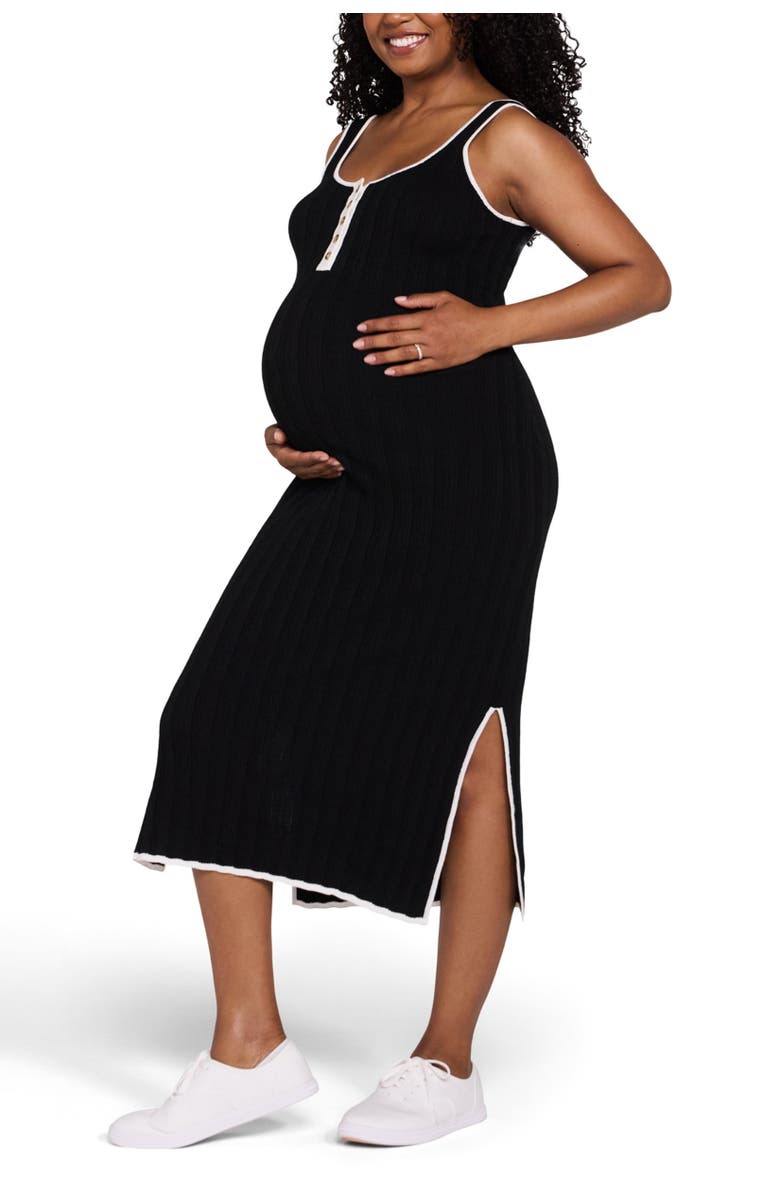 MOTHERHOOD MATERNITY Sleeveless Nursing Henley Midi Dress, Alternate, color, Black & White
