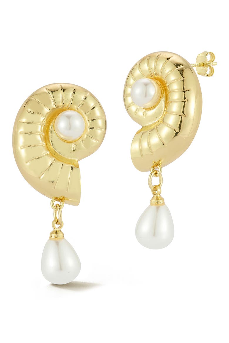 Faux Pearl Shell Drop Earrings, Main, color, GOLD