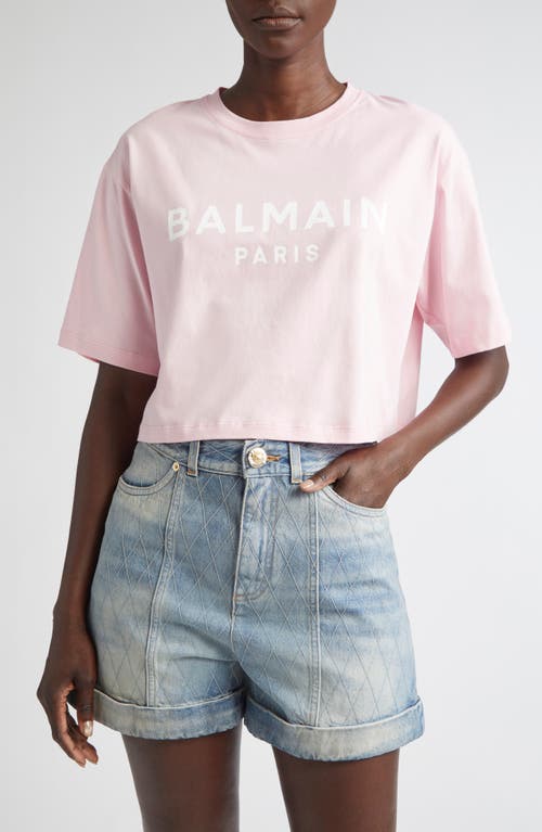 Balmain Logo Crop Cotton Graphic T-shirt
