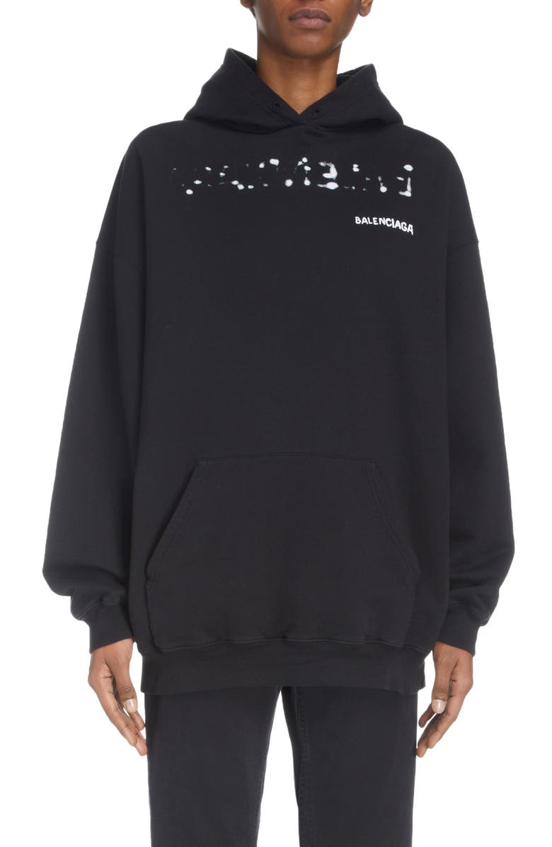 Balenciaga Medium Fit Logo Graphic Hoodie, Main, color, 