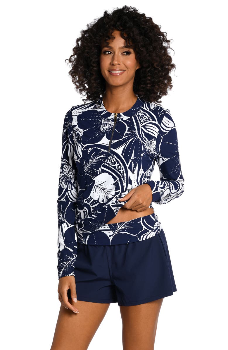 La Blanca Playa Print Half-Zip Rashguard, Alternate, color, 