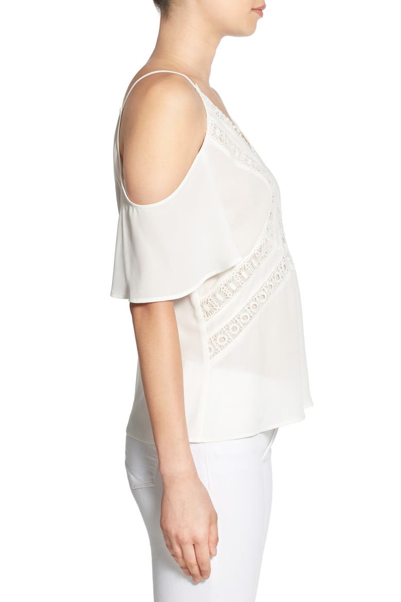 Cold Shoulder Flutter Sleeve Top, Alternate, color, WHITE SNOW