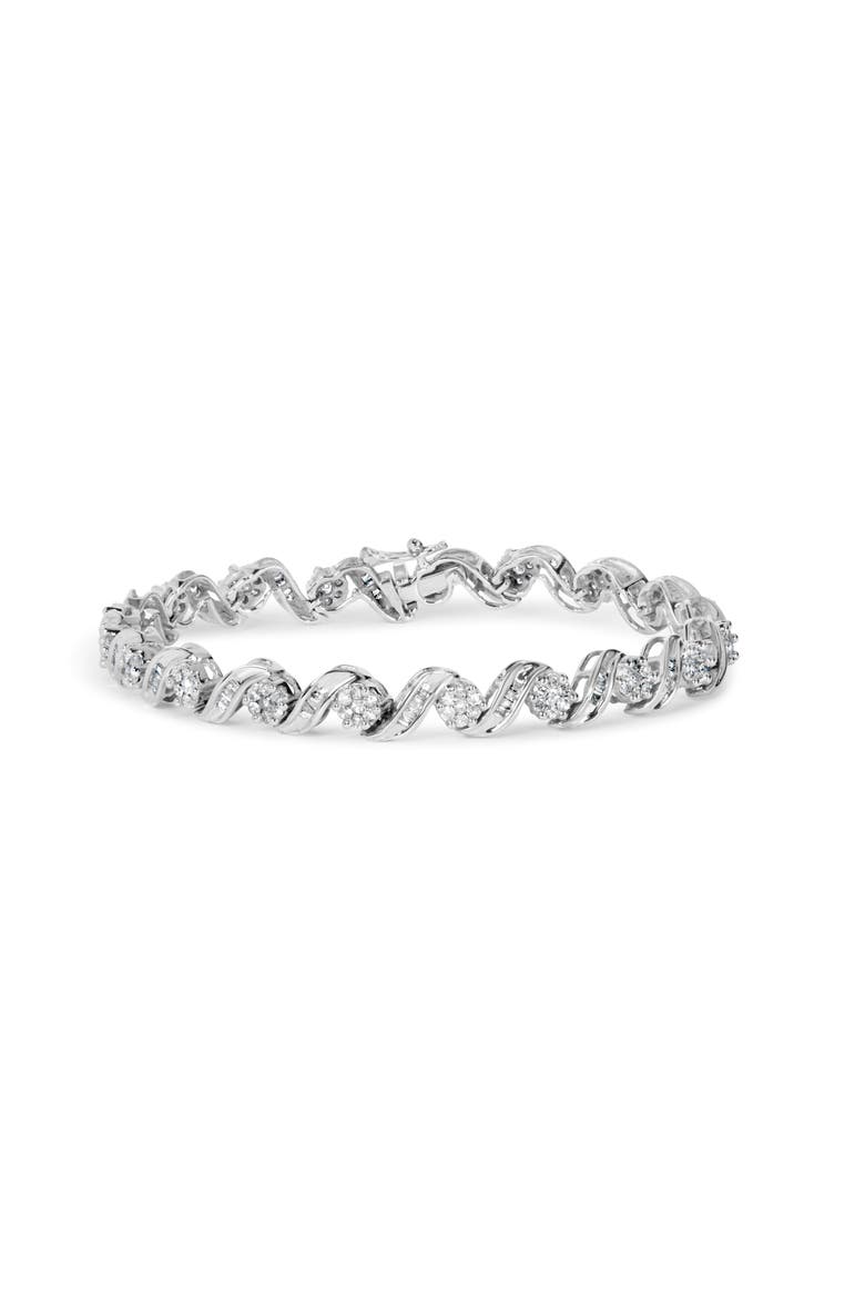 14K White Gold 2.00 Cttw Diamond Cluster and Spiral Link Bracelet, Main, color, White